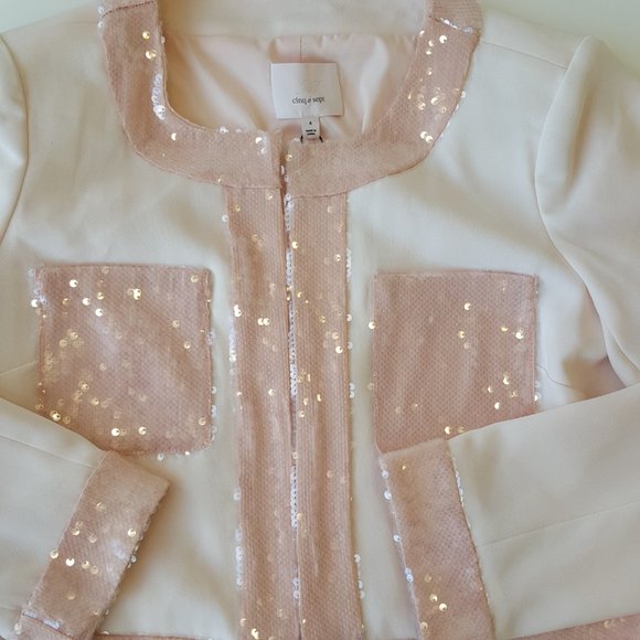 CINQ À SEPT! Ruthy Sequin Stripe Jacket and  Pants in Pink/ Travertine (SET) - Picture 4 of 17